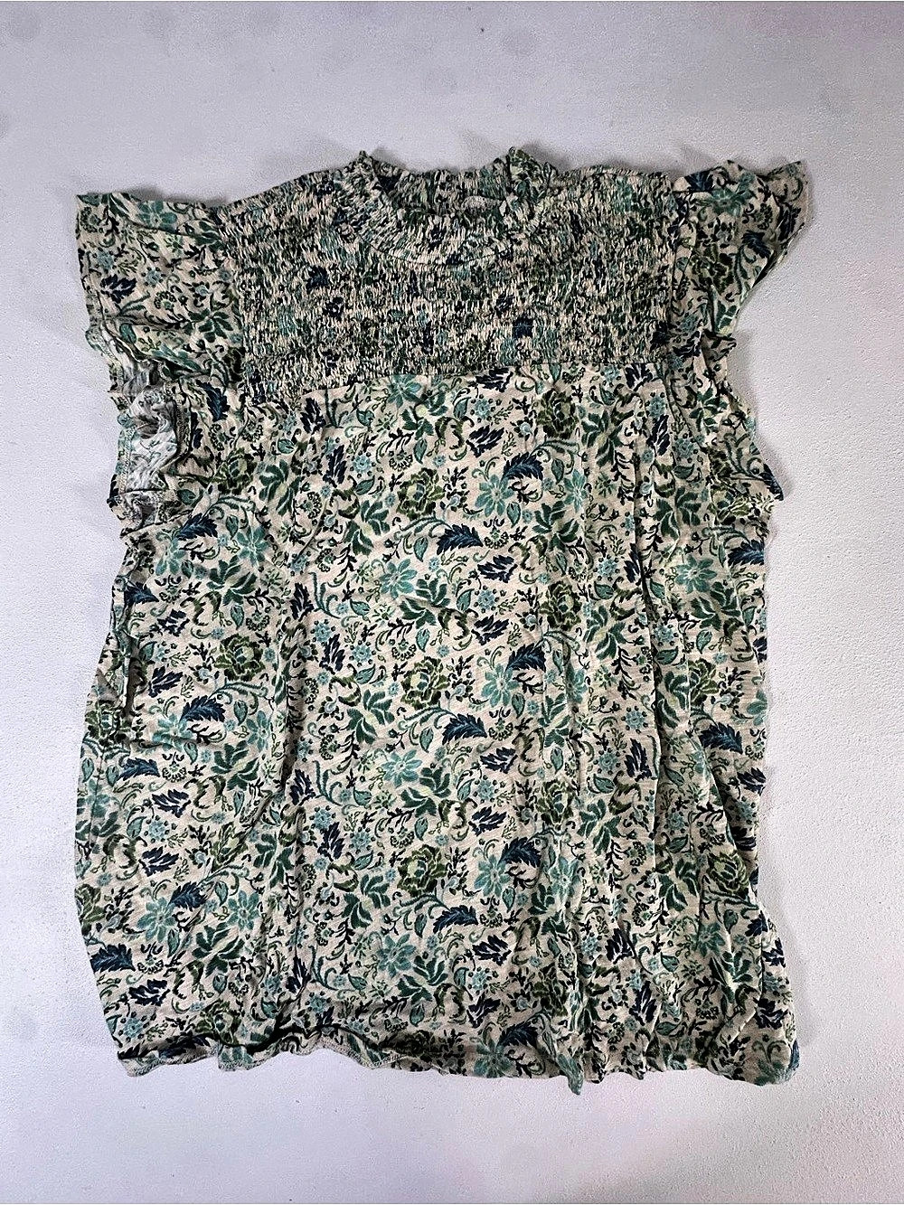Torrid Floral Smocked Tank Top in Green & Blue Size 3